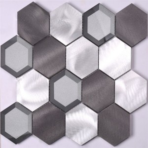 Αλουμινίου Μεταλλικά μίγμα Γυαλί Hexagon Μωσαϊκό πλακάκι για κουζίνα Backsplash τοίχο