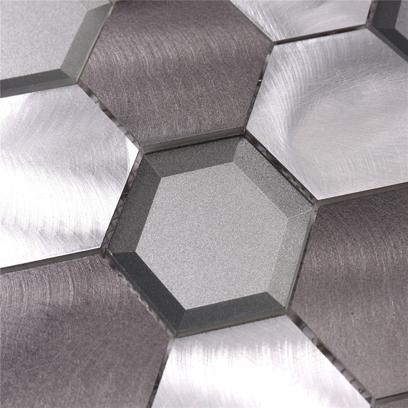 Αλουμινίου Μεταλλικά μίγμα Γυαλί Hexagon Μωσαϊκό πλακάκι για κουζίνα Backsplash τοίχο