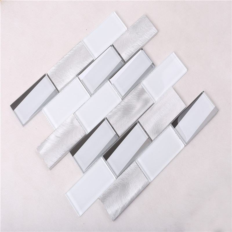 HMB12 Νέα άφιξη Super White Glass Metal 12x12 ψηφιδωτό πλακάκι ψηφιδωτό για κουζίνα