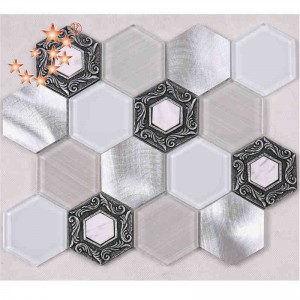 Brushed κράμα Premium κεραμίδια Hexagon Διακοσμητικό λευκό γυαλί Διακόσμηση Wall Mosaic Restaurant