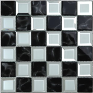 Κουζίνα Μπάνιο Μαύρο και άσπρο λοξότμητο άκρο Καθρέφτης γυαλί μωσαϊκό Πλακάκι τοίχου