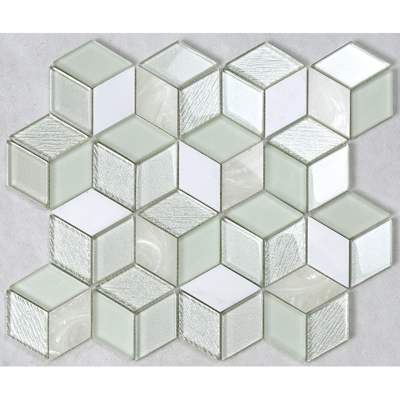 3D Effect Κρύσταλλο Hexagon Γυαλί Μωσαϊκό Άσπρο Κουζίνα Backsplash Countertop Διακόσμηση Τείχη Κεραμίδια