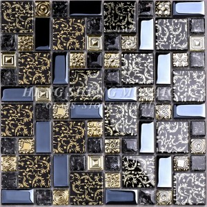 HDT02 Arabesque Νέα σχεδίαση χρυσού γραμμή Laminated μαύρο γυαλί τέχνης λουλουδιών μωσαϊκό μοτίβο πλακάκια κουζίνας Backsplash τοίχο